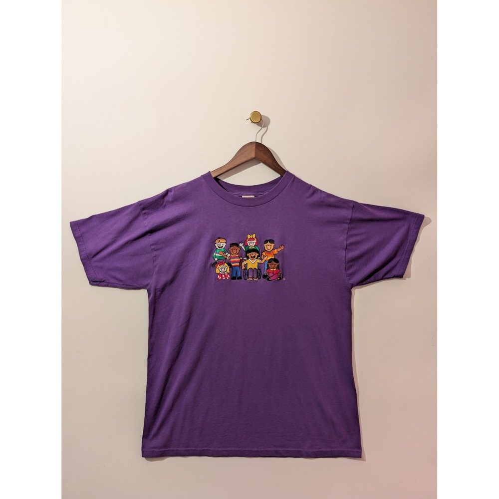 Fruit of the Loom T-Shirt Men XL Purple Embroidered Kids Vintage Style - Picture 2 of 7